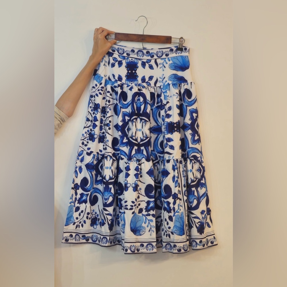 Chic Blue and White A-Line Skirt and Top Set